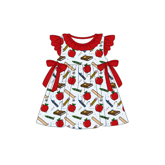 preorder GSD3725 Back To Shcool Apple Flutter Sleeve Girls Dress