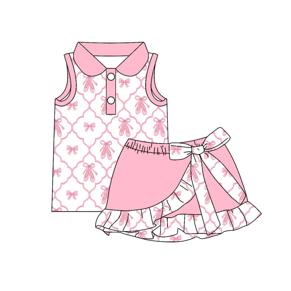 preorder GSD3726 Yoga Pink Bows Sleeveless Skorts Girls Set