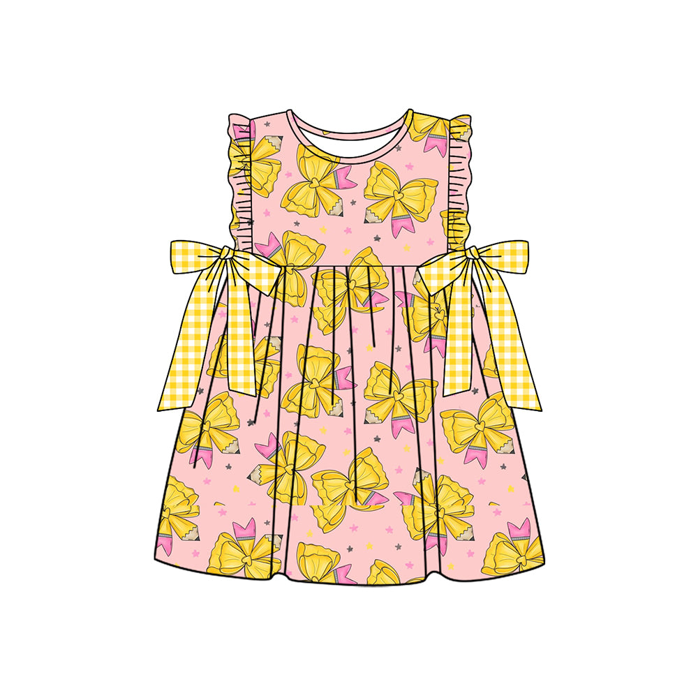preorder GSD3732 Back To Shcool Pen Bows Flutter Sleeve Girls Dress