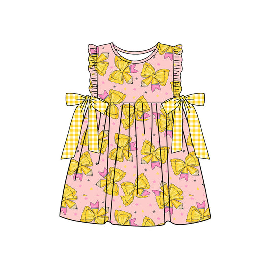 preorder GSD3732 Back To Shcool Pen Bows Flutter Sleeve Girls Dress