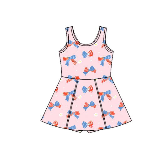 preorder GSD3748 Yoga July 4th Bows Pink Sleeveless Skorts Girls Dress