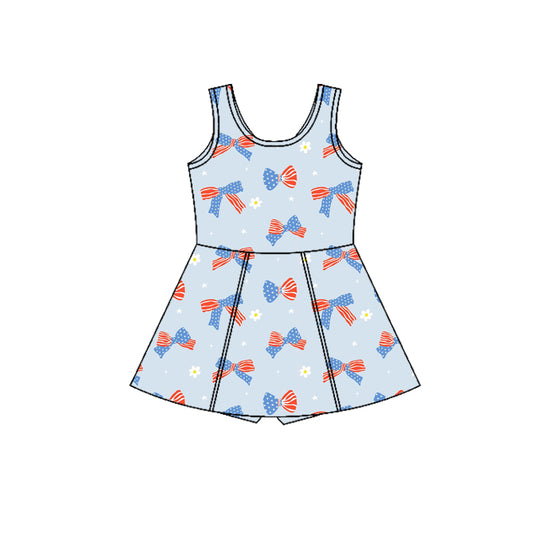 preorder GSD3749 Yoga July 4th Bows Blue Sleeveless Skorts Girls Dress