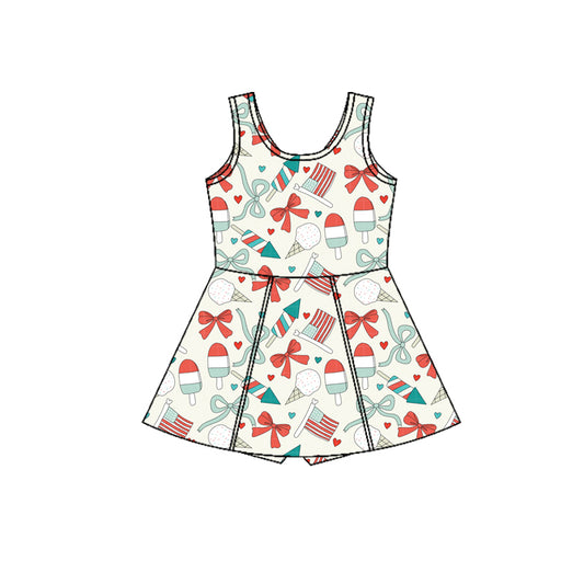 preorder GSD3750 Yoga July 4th Bows Sleeveless Skorts Girls Dress