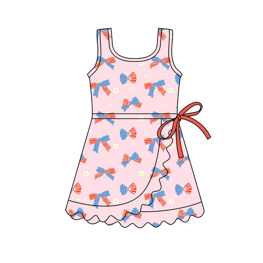 preorder GSD3753 Yoga July 4th Bows Pink Sleeveless Skorts Girls Dress
