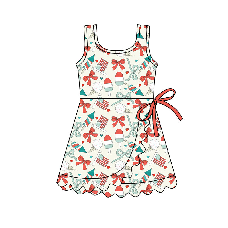preorder GSD3755 Yoga July 4th Bows Sleeveless Skorts Girls Dress