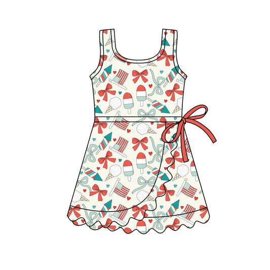 preorder GSD3755 Yoga July 4th Bows Sleeveless Skorts Girls Dress