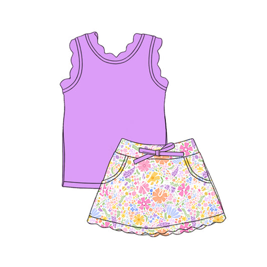 preorder GSD3771 Yoga Purple Sleeveless Flowers Skorts Girls Set