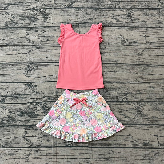 preorder Samples GSD3772 Yoga Pink Sleeveless Flowers Skorts Girls Set