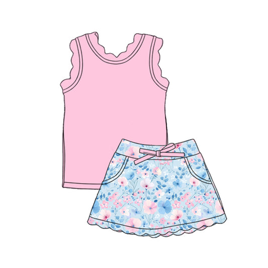 preorder GSD3773 Yoga Pink Sleeveless Flowers Skorts Girls Set
