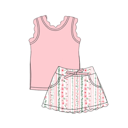 preorder GSD3774 Yoga Pink Sleeveless Flowers Skorts Girls Set
