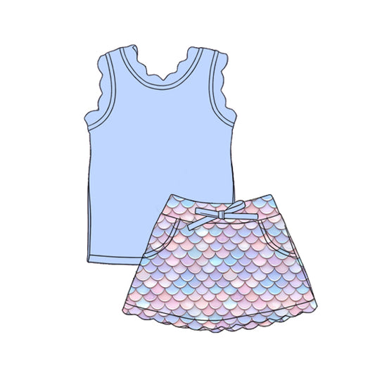 preorder GSD3775 Yoga Blue Sleeveless Mermaid Skorts Girls Set