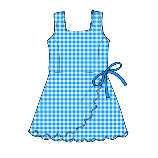 preorder GSD3778 Yoga Blue Checkered Sleeveless Skorts Girls Dress