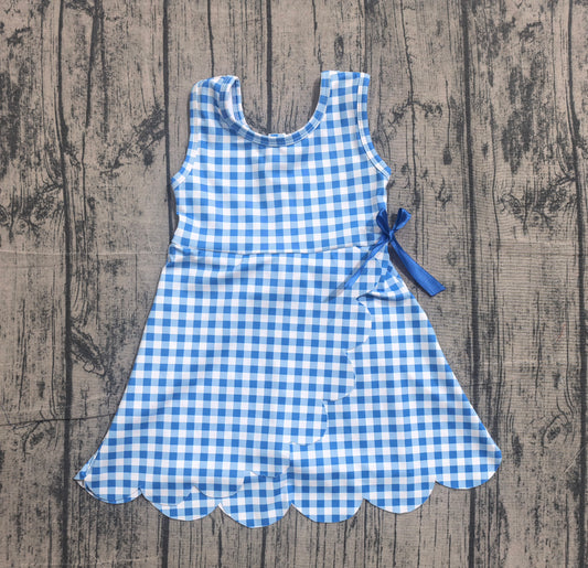 preorder Samples GSD3778 Yoga Blue Checkered Sleeveless Skorts Girls Dress