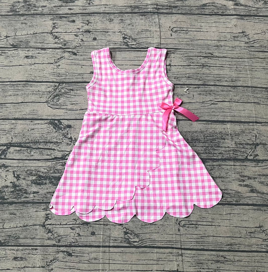 preorder Samples GSD3779 Yoga Pink Checkered Sleeveless Skorts Girls Dress