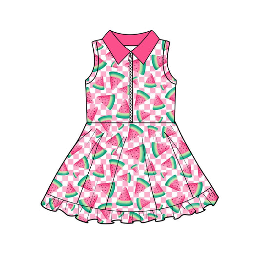 preorder GSD3780 Yoga Watermelon Pink Zipper Sleeveless Skorts Girls Dress