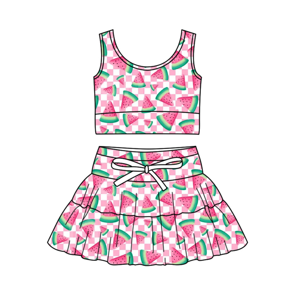 preorder GSD3781 Yoga Watermelon Pink Sleeveless Skorts Girls Set