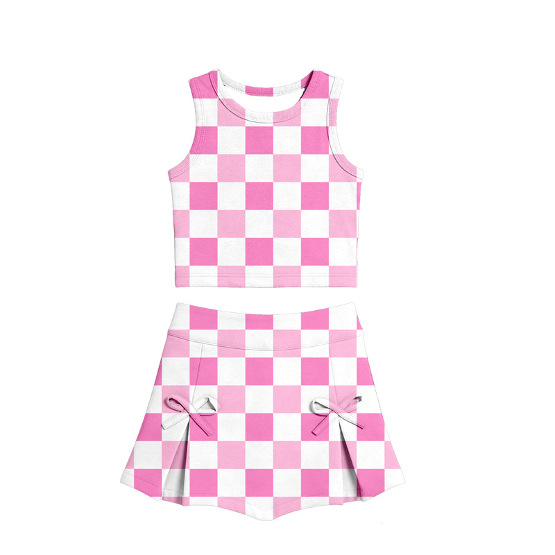preorder GSD3783 Yoga Pink Checkered Sleeveless Skorts Girls Set