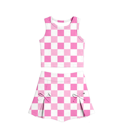 preorder GSD3783 Yoga Pink Checkered Sleeveless Skorts Girls Set