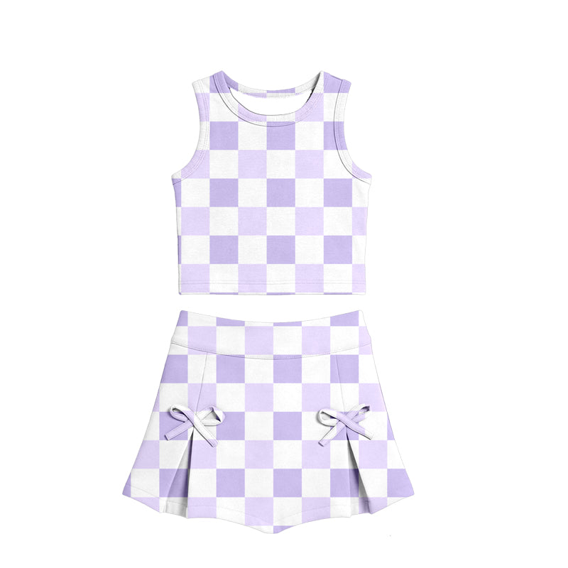 preorder GSD3787 Yoga Purple Checkered Sleeveless Skorts Girls Set