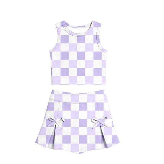 preorder GSD3787 Yoga Purple Checkered Sleeveless Skorts Girls Set