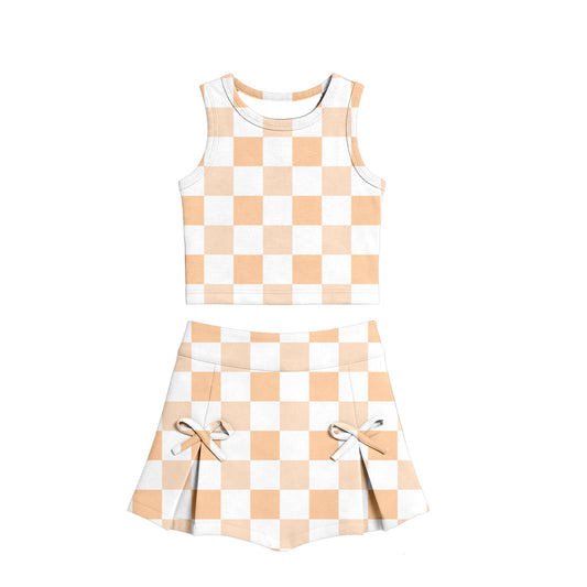 preorder GSD3788 Yoga Yellow Checkered Sleeveless Skorts Girls Set