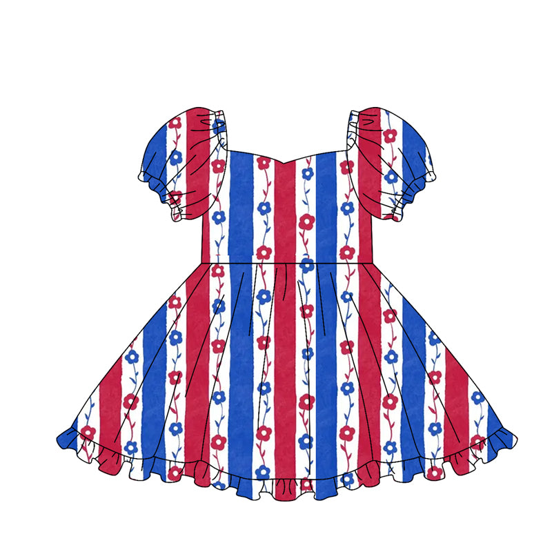 preorder GSD3791 July 4th Flowers Short Sleeve Girls Dress