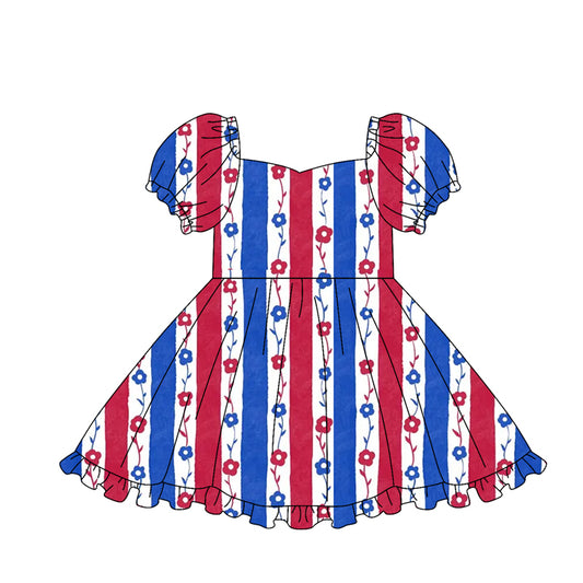 preorder GSD3791 July 4th Flowers Short Sleeve Girls Dress