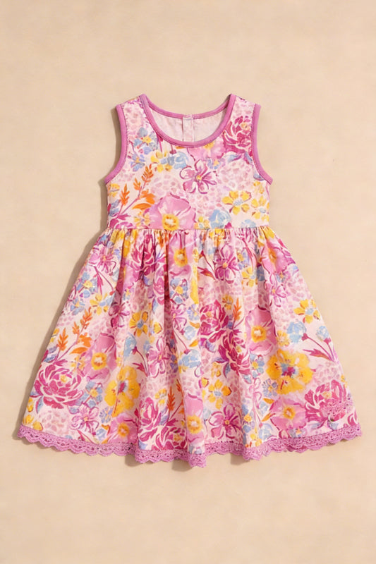 preorder GSD3795 Yoga Pink Flowers Sleeveless Girls Dress