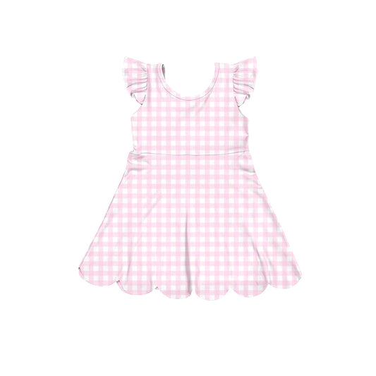 preorder GSD3796 Yoga Pink Checkered Flutter Sleeve Girls Dress