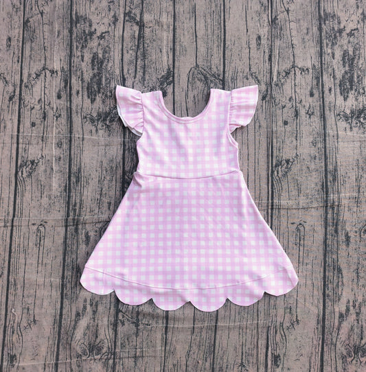 preorder Samples GSD3796 Yoga Pink Checkered Flutter Sleeve Girls Dress