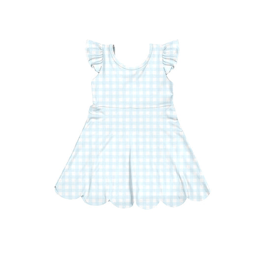 preorder GSD3797 Yoga Blue Checkered Flutter Sleeve Girls Dress