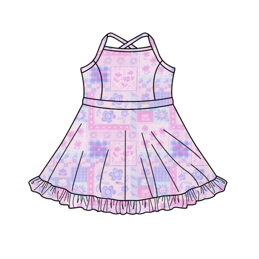 preorder GSD3799 Yoga Purple Flowers Shorts Girls Dress