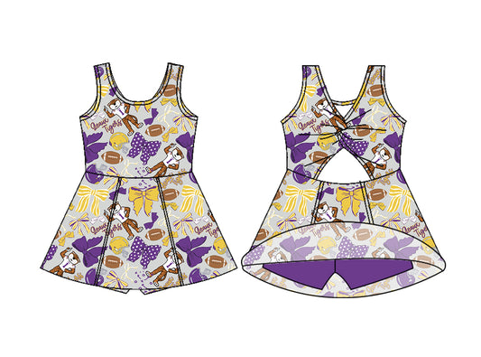 preorder GSD3801 Football Item Bows Sleeveless Skorts Girls Dress