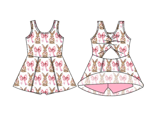 preorder GSD3802 Easter Rabbit Bows Pink Sleeveless Skorts Girls Dress
