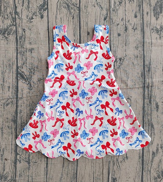 preorder Samples GSD3809 Yoga July 4th Red Blue Bows Sleeveless Skorts Girls Dress