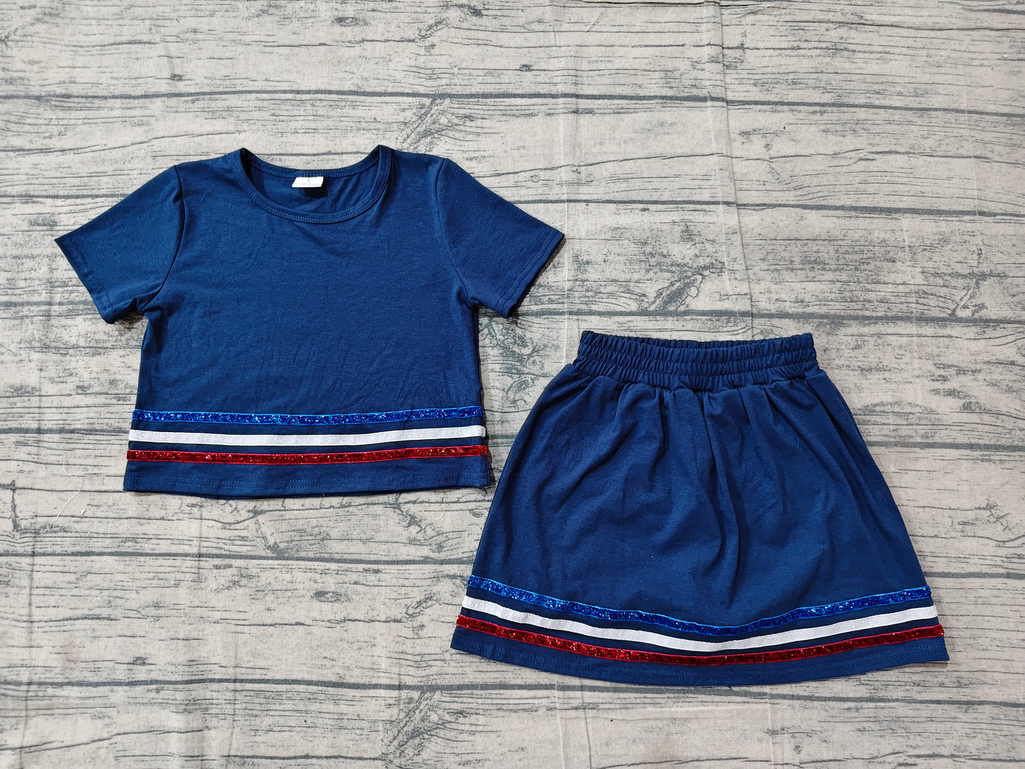 preorder Samples GSD3811 Navy Blue Short Sleeve Shorts Girls Set