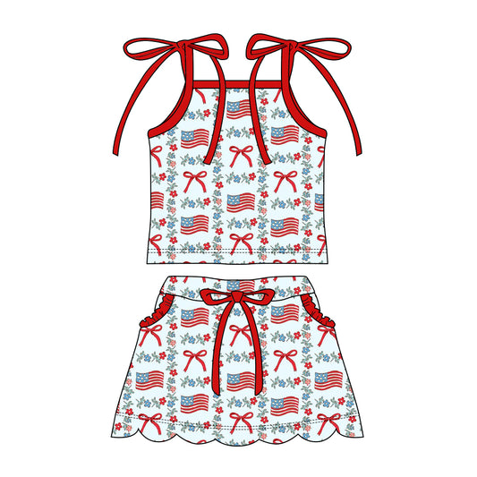 preorder GSD3826 July 4th Flag Bows Shorts Girls Set