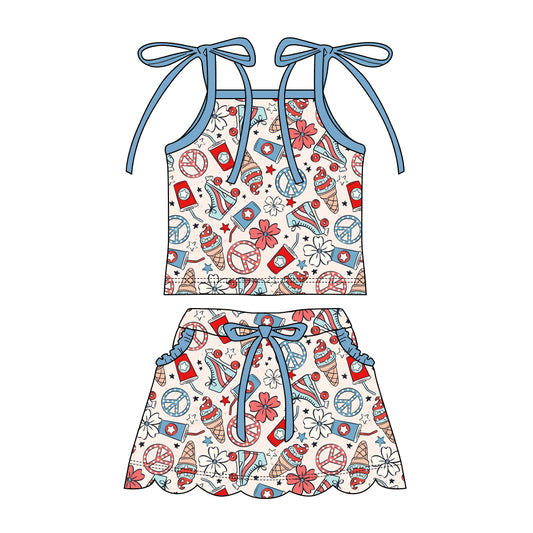 preorder GSD3827 July 4th Flowers Ice Shorts Girls Set