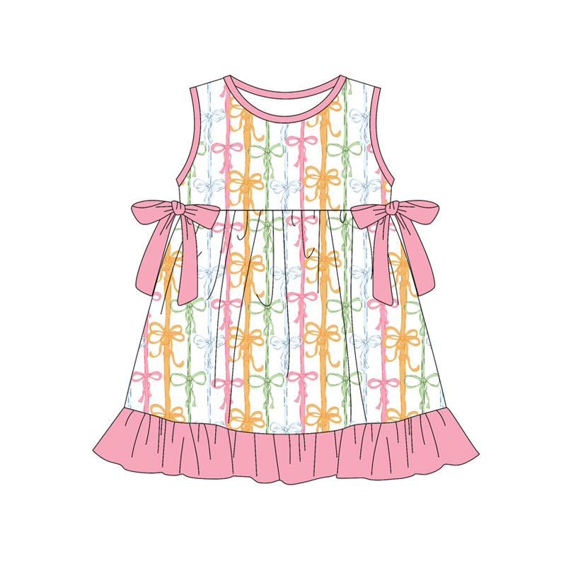 preorder GSD3832 Colorful Bows Pink Sleeveless Girls Dress