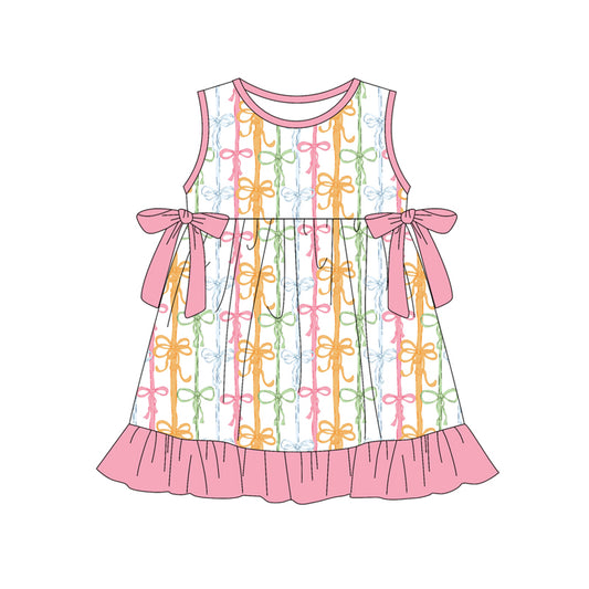 preorder GSD3832 Colorful Bows Pink Sleeveless Girls Dress