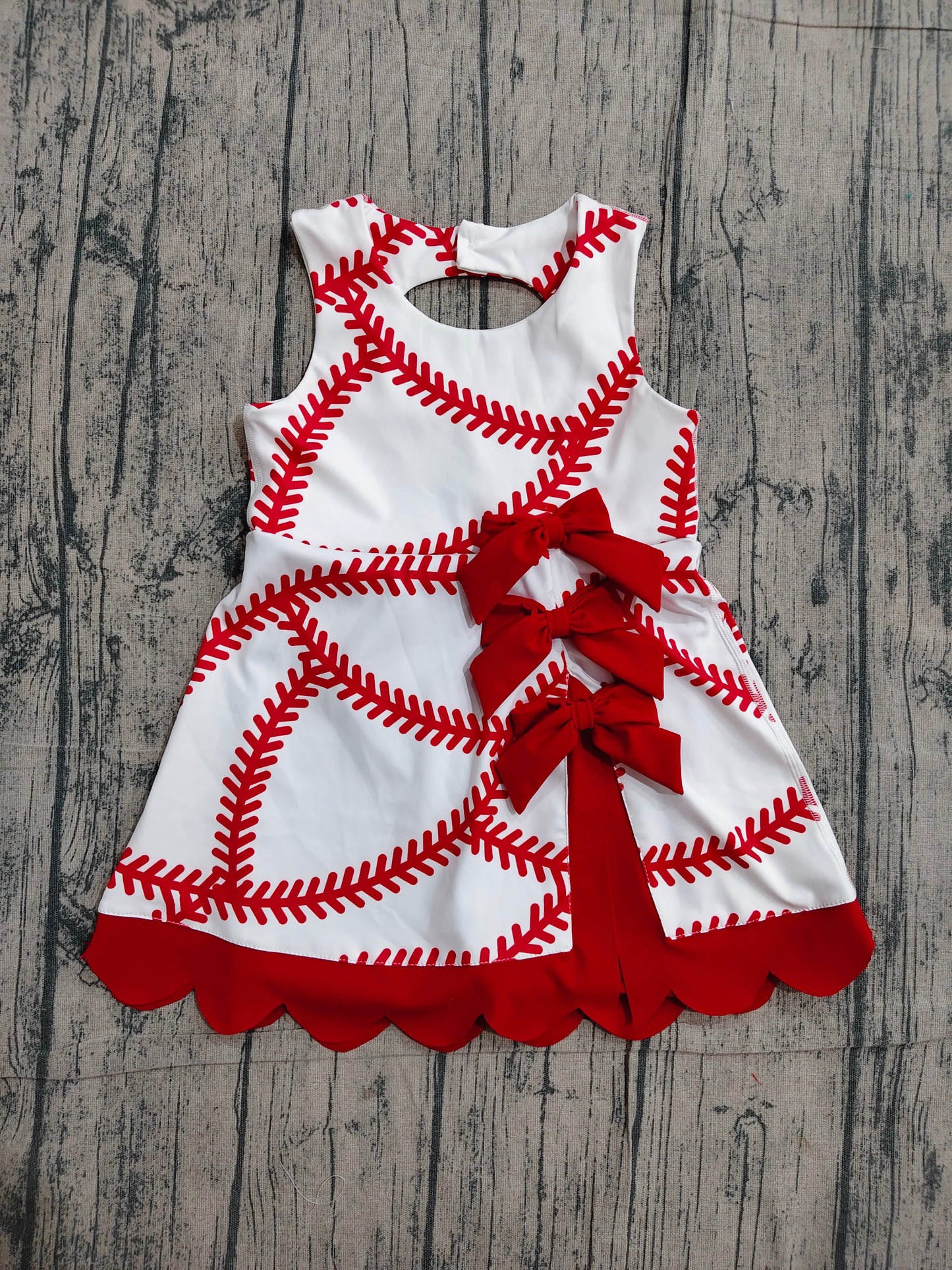 preorder Samples GSD3833 Baseball Red Bows Sleeveless Shorts Girls Dress