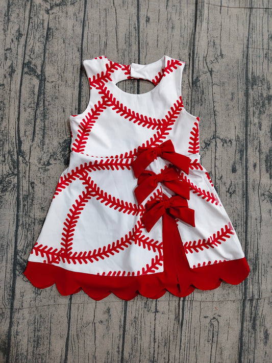 preorder Samples GSD3833 Baseball Red Bows Sleeveless Shorts Girls Dress