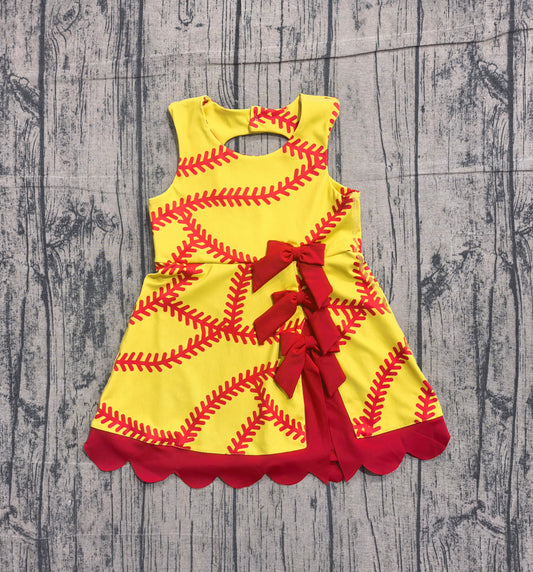 preorder Samples GSD3834 Softball Yellow Bows Sleeveless Shorts Girls Dress