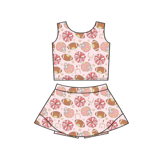 preorder GSD3807 Yoga Football Flowers Pink Sleeveless Skorts Girls Set