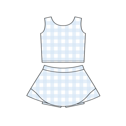 preorder GSD3809 Yoga Blue Checkered Sleeveless Skorts Girls Set