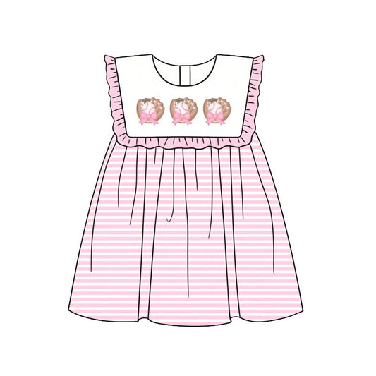 preorder GSD3840 Baseball Pink Flutter Sleeve Girls Dress