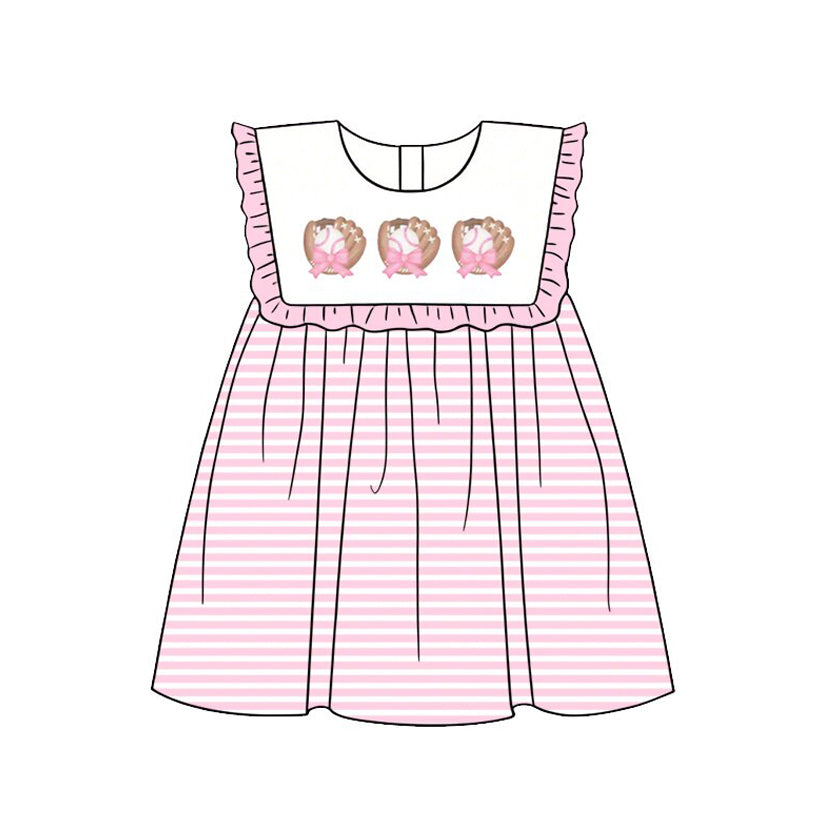 preorder SR4080 Baseball Pink Flutter Sleeve Girls Dress