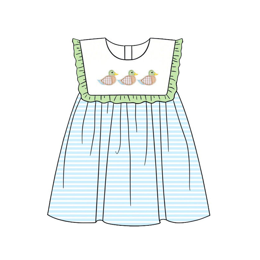preorder GSD3841 Mallard Duck Blue Flutter Sleeve Girls Dress