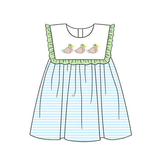 preorder GSD3841 Mallard Duck Blue Flutter Sleeve Girls Dress