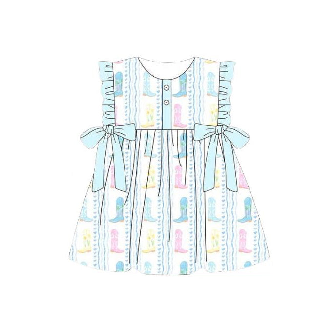 preorder GSD3847 Western Boots Bows Girls Dress